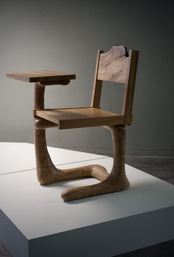 Stijn Weski | Emulsify Discipline and Freedom (stool / desk ) | cherry wood, sawdust clay & steel | 70 x 55 cm | 1/10 - Afbeelding 3